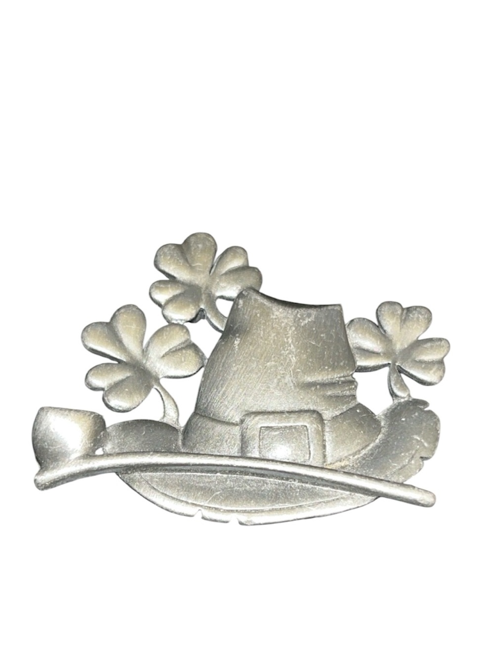 AJC Vintage Leprechaun Pin Brooch Shamrock St. Patrick's Day Pewter